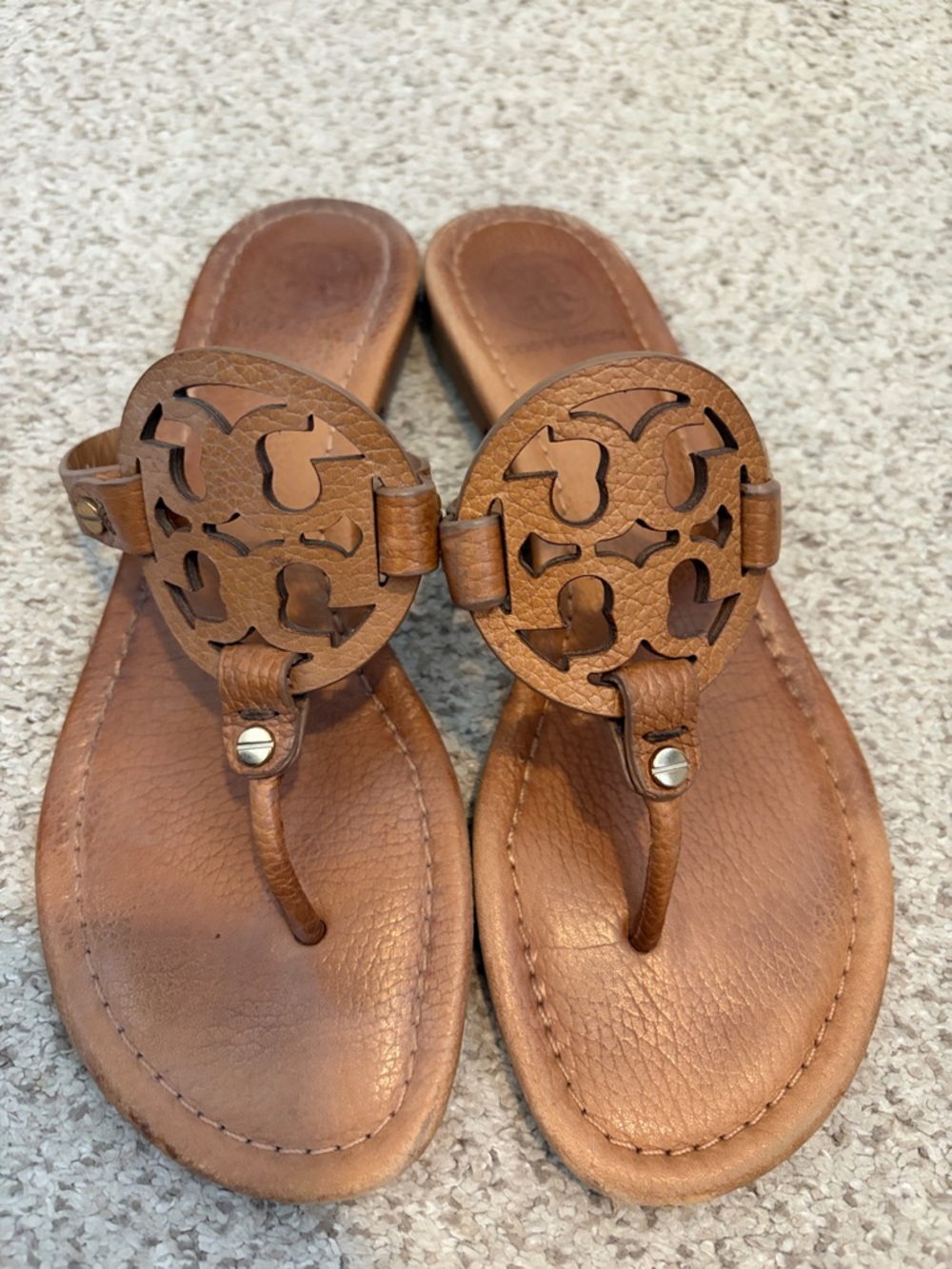 Tory Burch Brown Miller Cutout Leather Thong Sandals